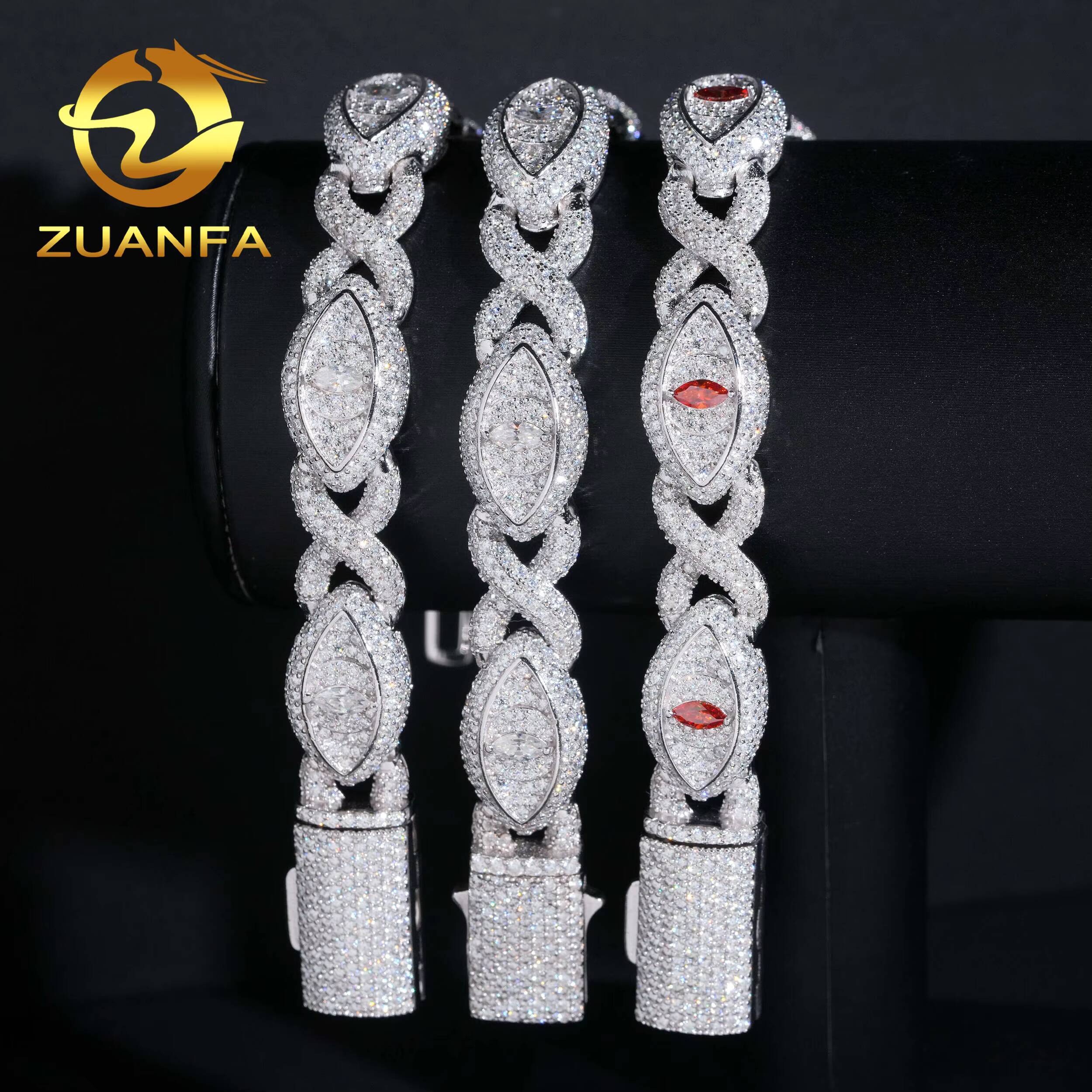 Hip Hop Fine Jewelry Iced Out Moissanite Diamond Mens 13mm Silver Cuban Link Infinity Bracelet