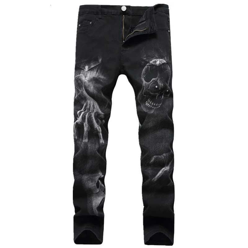 Blue Men 3D Printing Jeans Denim Black Wolf Pattern Printed Punk Straight Cotton Casual Print Denim Pants Asian Size 2842 W250905