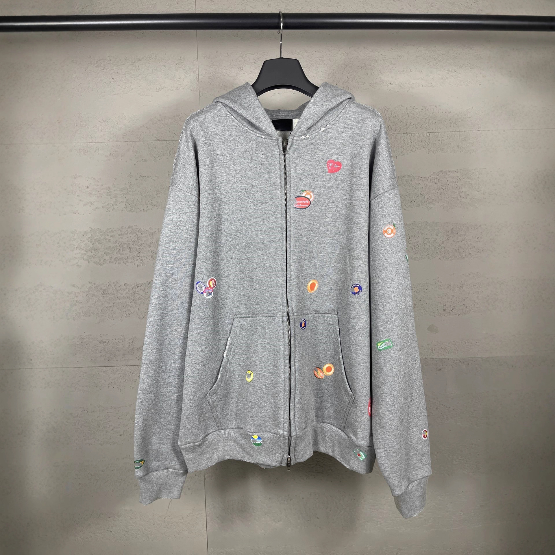 Desginer Balenciaagas High Version Paris 2025 New b Brand Fruit Pattern Vintage Full Print Casual Loose Zipper Cardigan Jacket