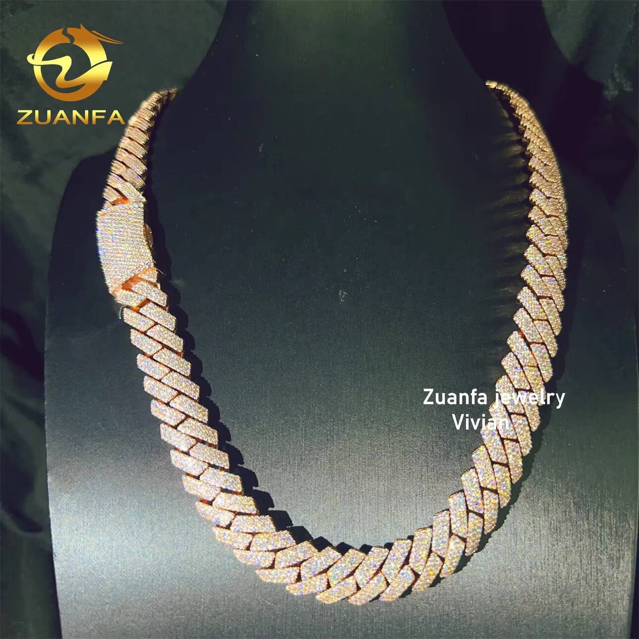 15mm VVS Moissanite Diamond Iced Out Sterling Silver 925 Cuban Link Moissanite Hip Hop Cuban Link Chain Necklace