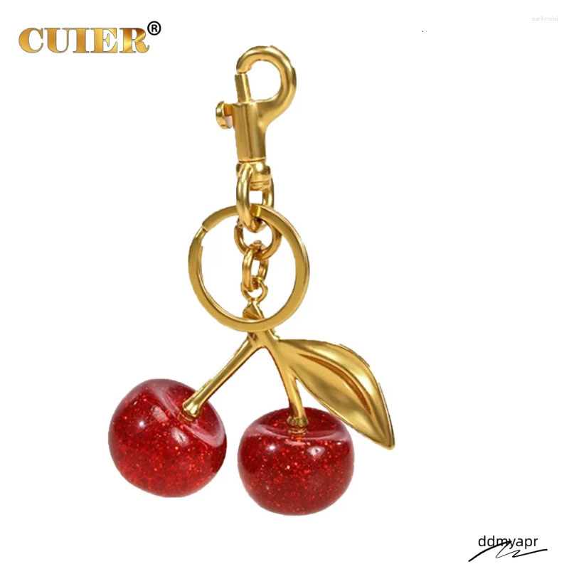 Keychains 1Pc Cute Pearl Bracelet Cherry Fruit Keychain Bag Ddmydec Charm Black Red Jelly Cherrys Key Chain Ddmydec