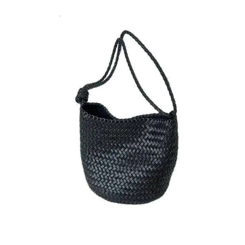 MOTAORA Bucket Bag for Women Crossbody Cowhide Leather Hand Woven Slant Top Handbag with Phone Pocket New Design