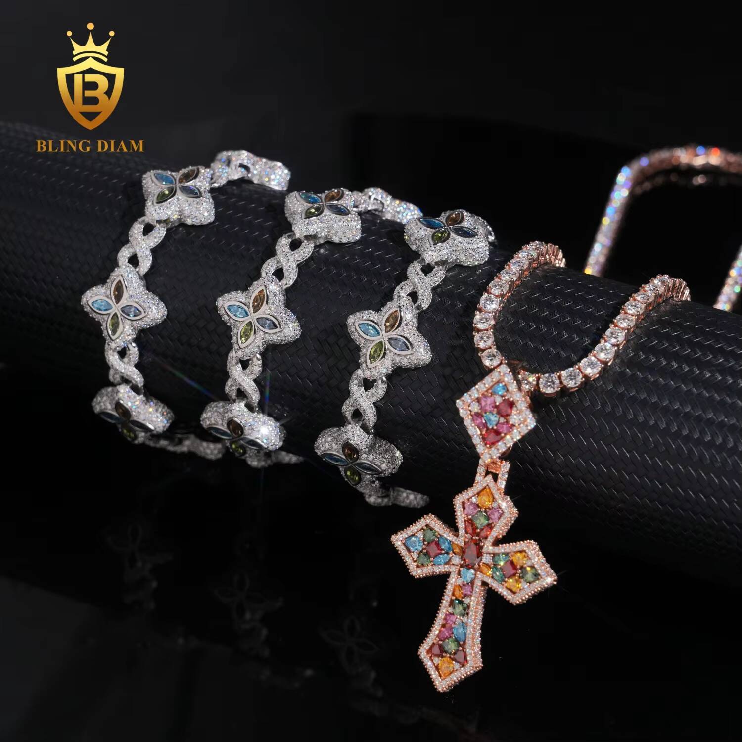 New Arrival Hip Hop Jewelry Cuban Link Four Leaf Clover VVS1 Iced Out Moissanite Diamond 925 Silver Cuban Chain High Quality