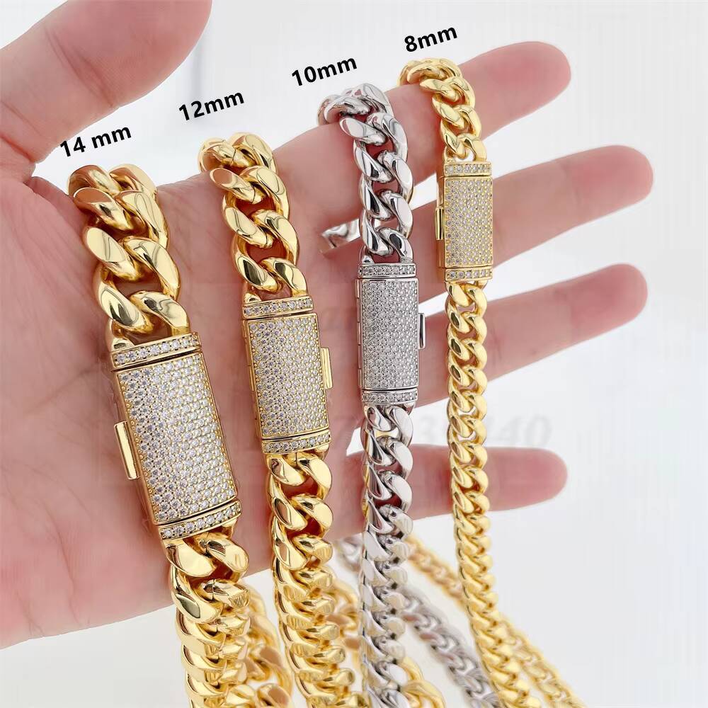 Hiphop Necklace S925 With Moissanite Clasp and Plated 14k Stainless Steel Cuban Moissanite Miami Cuban Chain