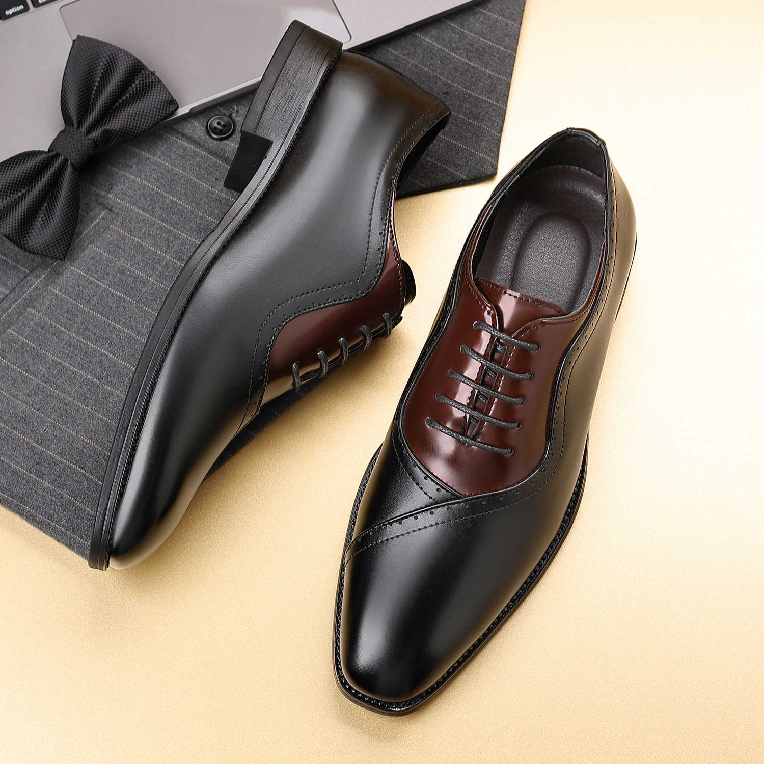 Mens Shoes 7906 Dress Polished Square Toe Lace up Leather Shoes Men Oxford Men Large Size Mens Leather Shoes