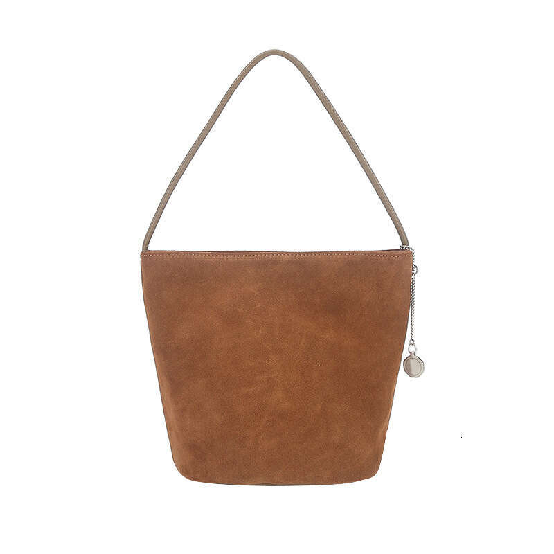 Korean Niche Custom Made Full Show Lin Cowhide Bucket Genuine Leather Bag Handbag Wide Shoulder Strap