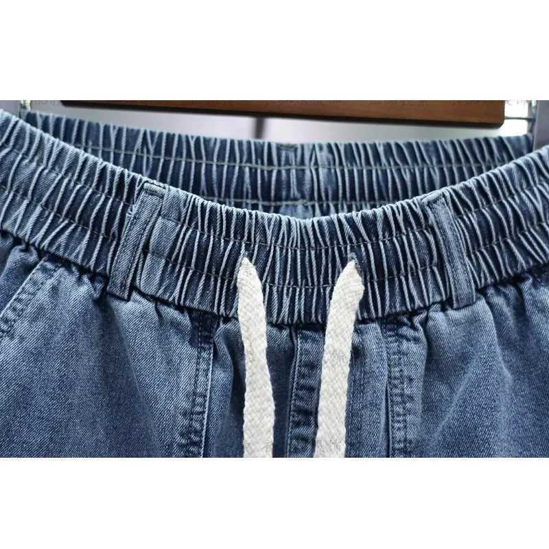 2025 New Mens Loose Spring Autumn Low Rise Denim Drawstring Waist Harem Pants Elastic Cuffs Blue Streetwear Clothing Trousers W250905
