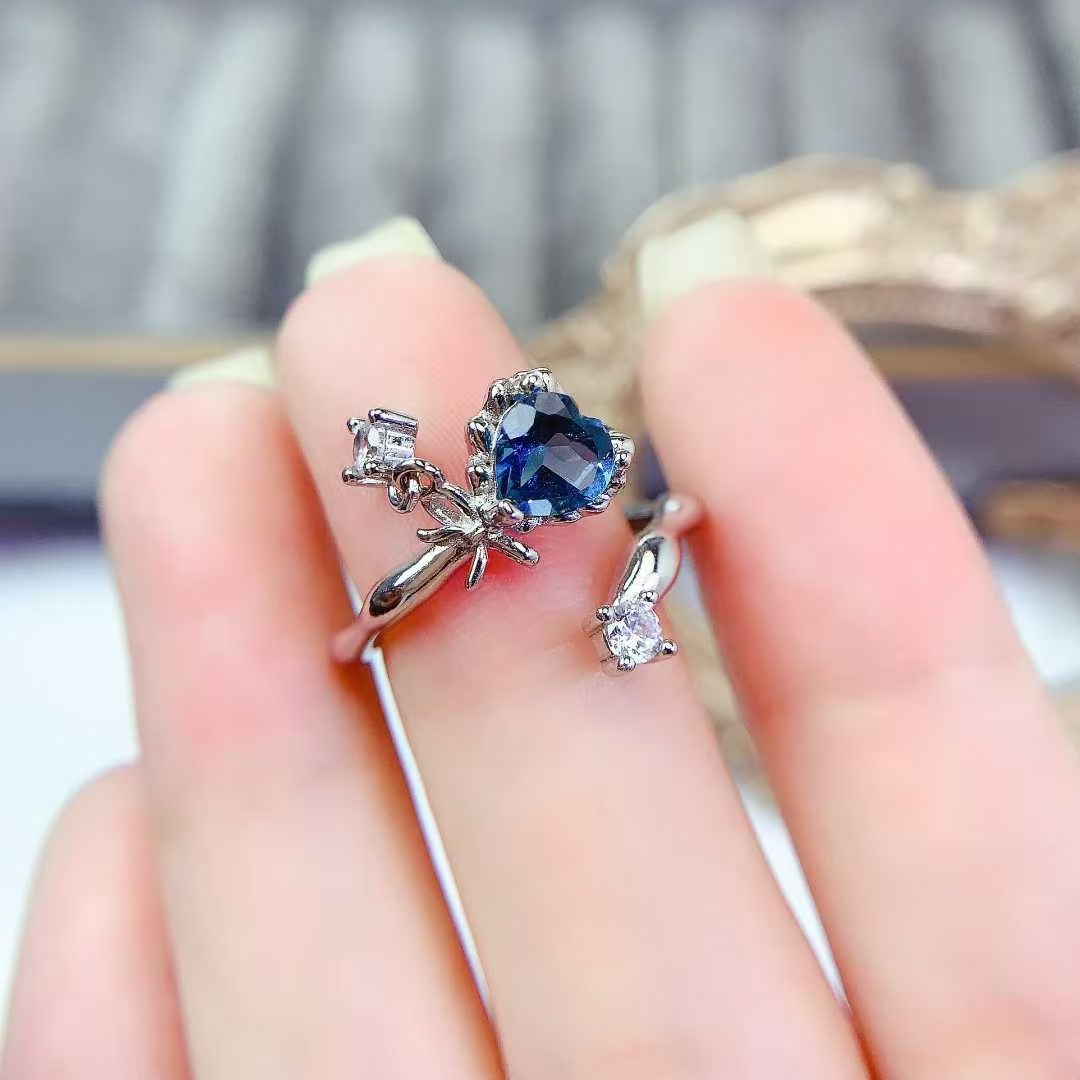 925 silver adjustable ring natural topaz ring 6mm 0.6ct heart shape topaz jewelry with certificate