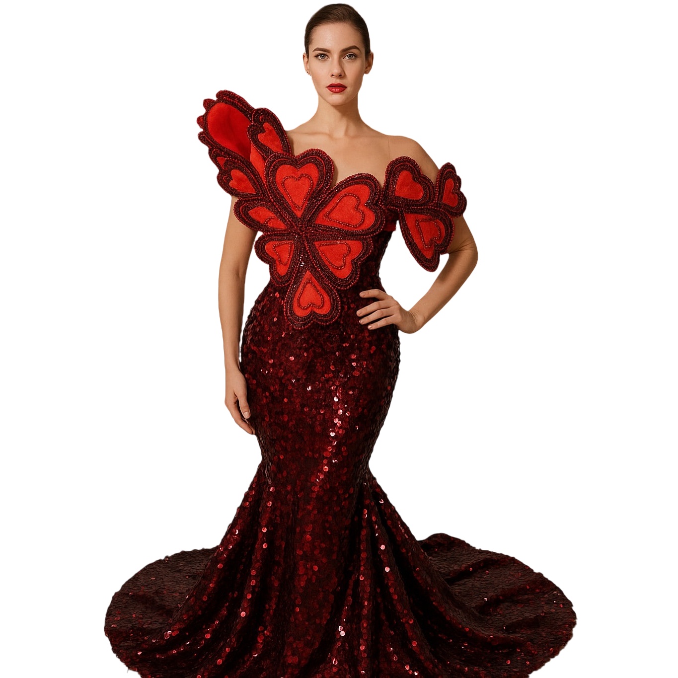 Aso Ebi Burgundy Mermaid Prom Dresses 2025 Flowers Sequined Sparkling Evening Formal Party Second Birthday Engagement Gowns Plus Size Dress For Specia