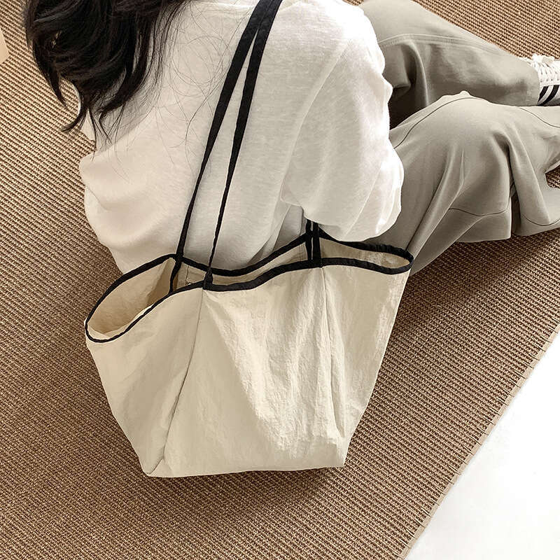 Korean Fashion Nylon Tote for Women 2025 Autumn Winter New Color-Block Casual Versatile Large Capacity Shoulder Bag