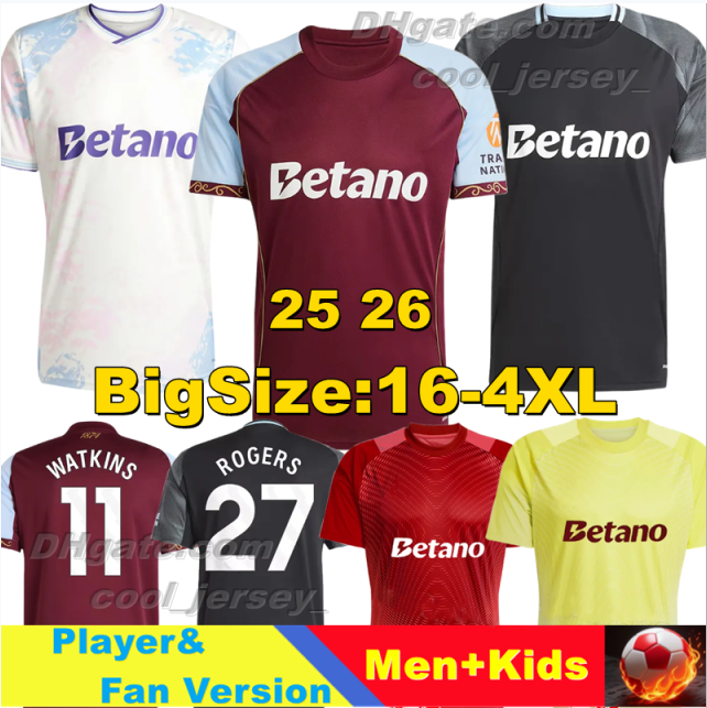 XXXL 4XL Mens top 25 26 Aston goalkeeper BAILEY MALEN soccer jersey home away third 2025 2026 villa McGINN ONANA WATKINS KONSA MARTINEZ Men kids kit football shirt set