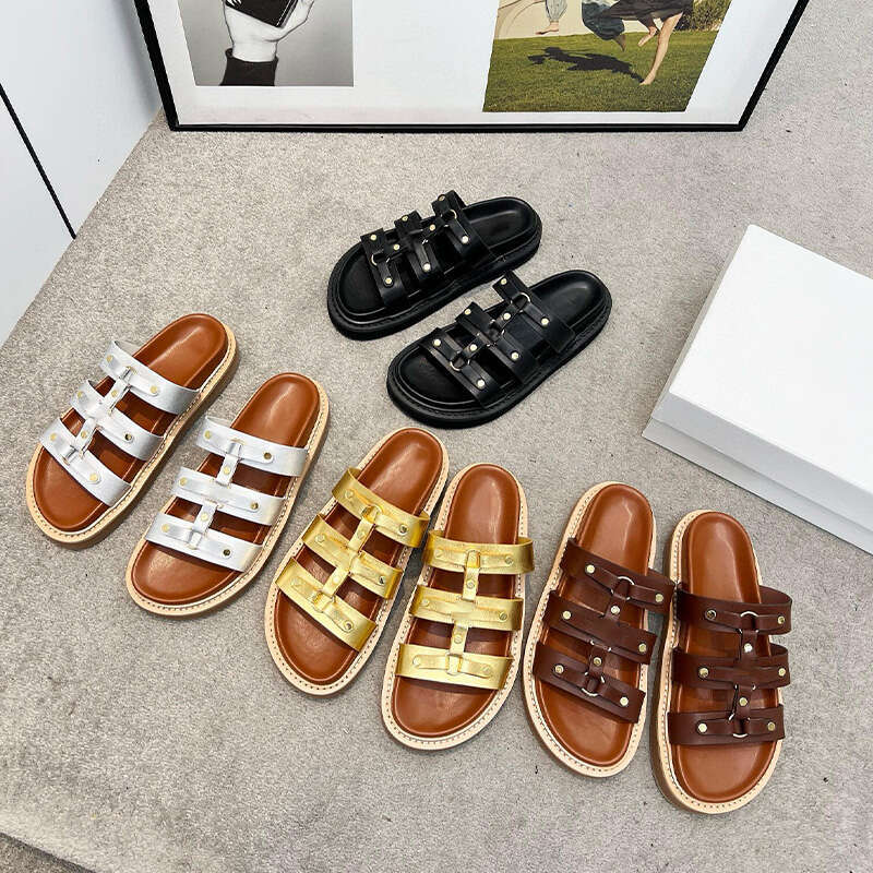 Designer Women Slides Sandals Beach Flat Slippers Denim Light Blue Script Embroidered Summer Fall Mules Outdoor Waterproof Luxury Calfskin Size 35-41 with box