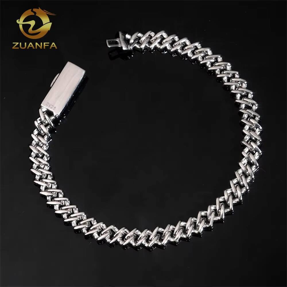 7mm 1Row High Quality Moissanite Diamond Hip Hop Bracelet 925 Silver Iced Out Cuban Link Bracelet With GRA Certificate