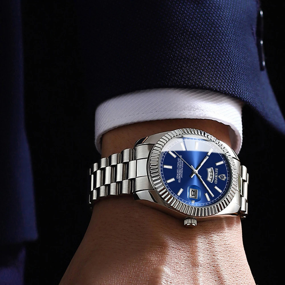 BINBOND Mens Quartz Watch Top Sports Watches Stainless Steel Waterproof Date Week Wristwatch Men Relogio 250828