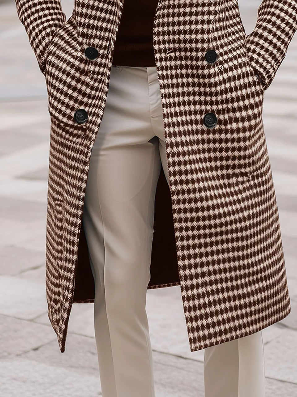 Vintage Plaid England Style Men Thick Overcoat Notched Lapel Casual Winter Windproof Warm Coat Wedding Groom Tuxedos Customized