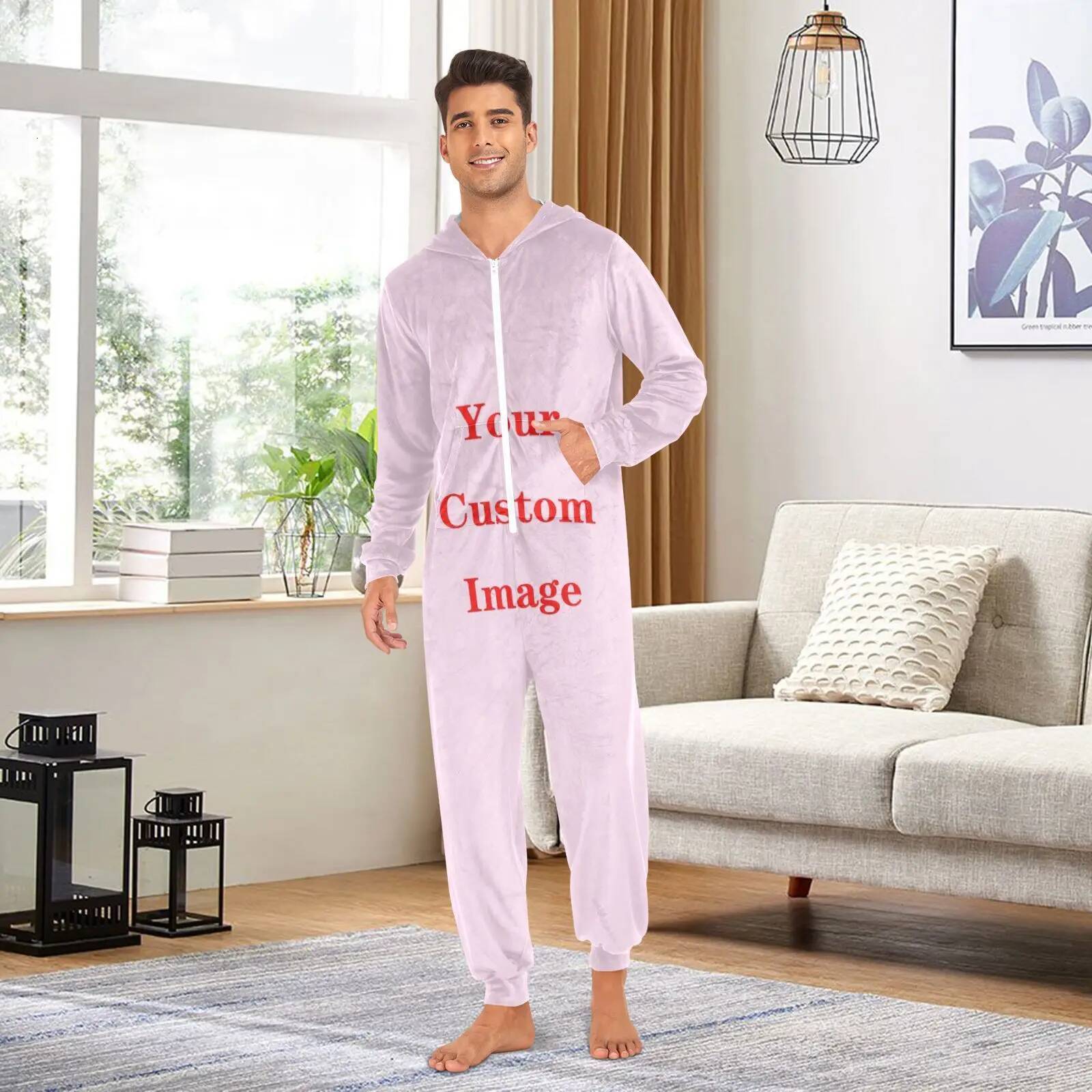 Home Couples Pamas Sets Women Winter Customizing images Onesies Men One Piece Cosplay Costume Suit Sleepwear Flannel Pijamas