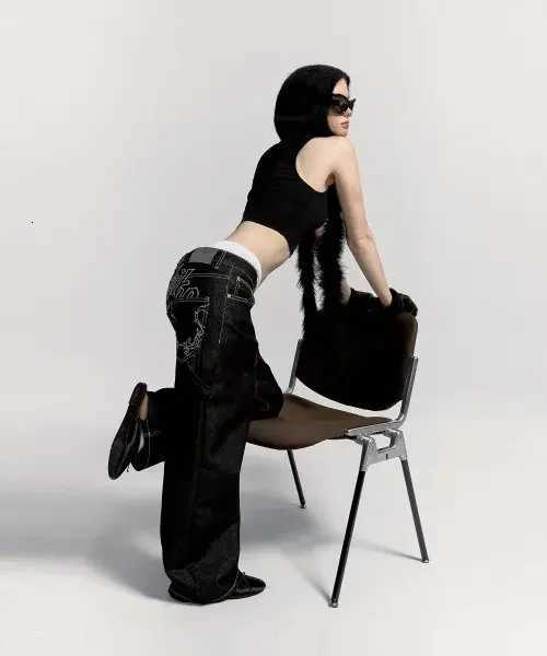 Simple Fashion Black Jeans Women Retro Street Loose Lowwaisted Jeans Casual Harajuku High Street Washed Straight Pants Denim W250905