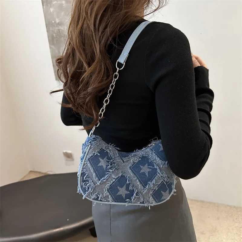 Trendy New Design Single Shoulder Bag Vintage Denim Underarm Bag Star Womens Handbag and Purse Z250903