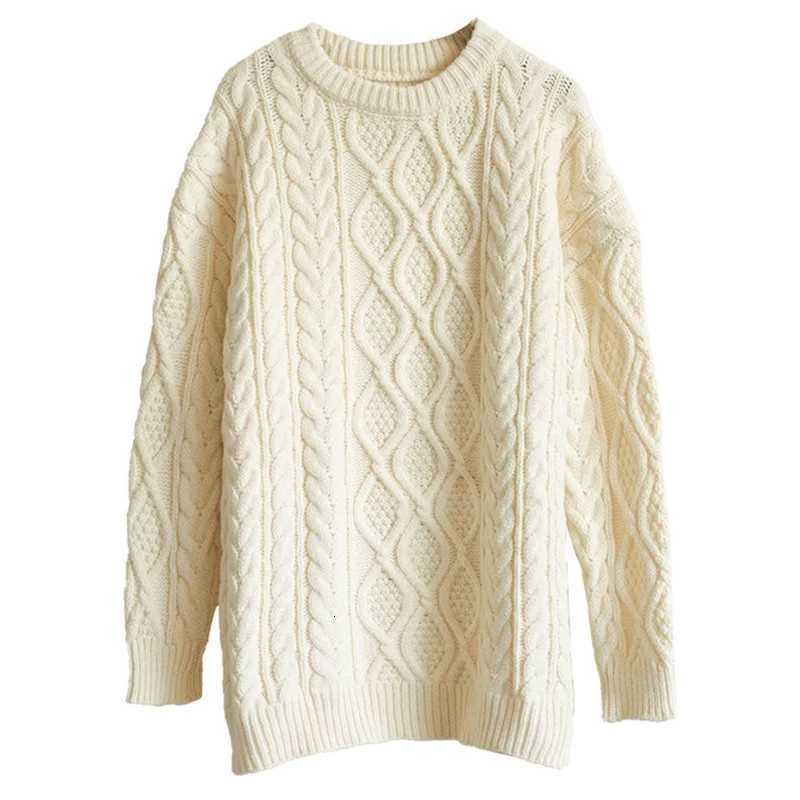 Women Chunky Cable Knit Sweater Pink Ivory Crew Neck Oversized Jumper Pullovers Autumn Winter Outfit Z250905