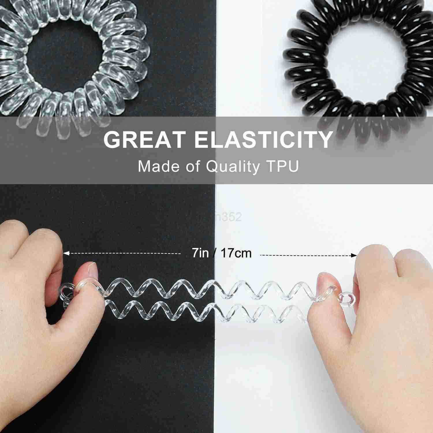 60 Pcs Spiral Hair Ties Bulk No Crease Coil Hair Ties Phone Cord Hair Ties for Thick Hair Women Ponytail Holder ElasticsBlackTransparentW250905