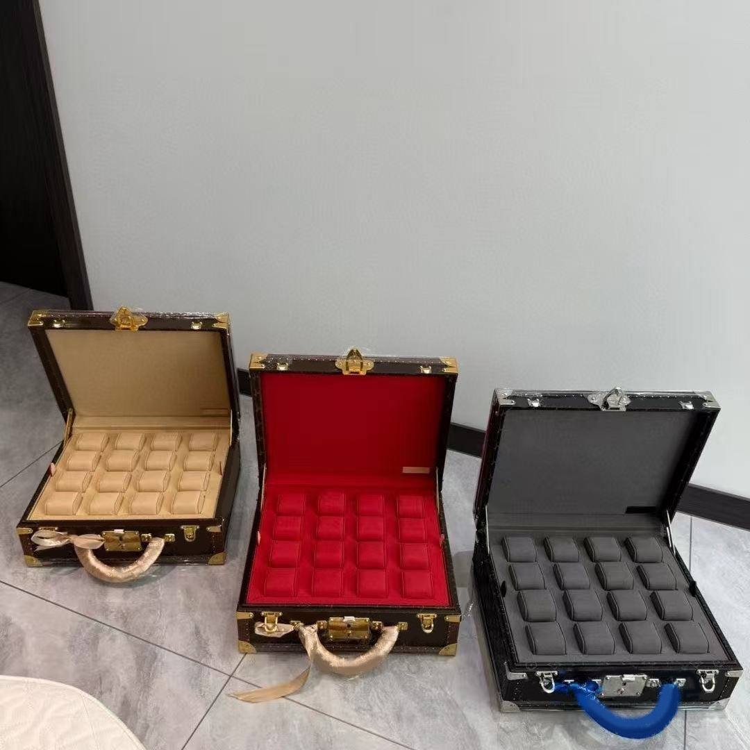 Designer Jewelry Box Luxury Cosmetic Box Bag Volt Leather Watch Box 16 Mens Watch Organizer Jewelry Storage Boxes Fashion Women Rings Tray Case Trunk