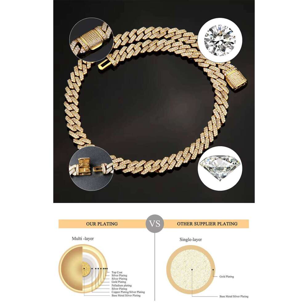 Manufacture Personalized Hip Hop Moissanite 10Mm S Sier Cuban Chain for Rapper