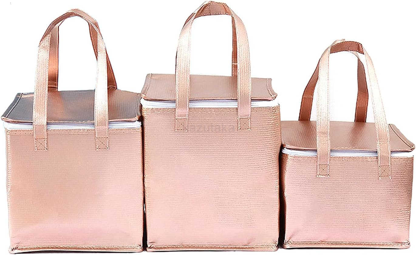 2Pack 118118138 Same Size Reusable Insulated Zipper Aluminum Foil Tote Bag Suit for Picnic Cake Fruit Drink Refrigeration Also for Delivery of Takeawa