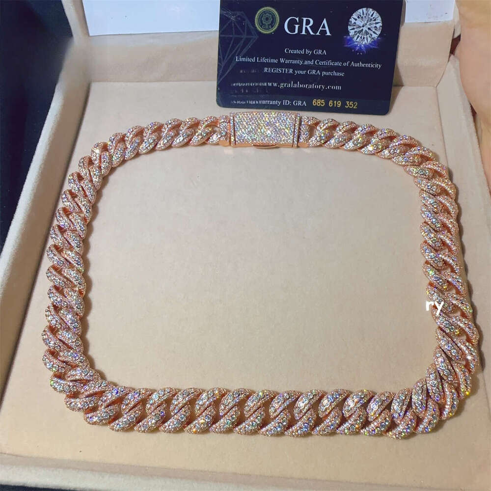 15mm MoissaniteCuban D Color VVS Moissanite Dia Iced Out Sterling Sier Hip Hop Fine Jewelry Cuban Link Chain Necklace