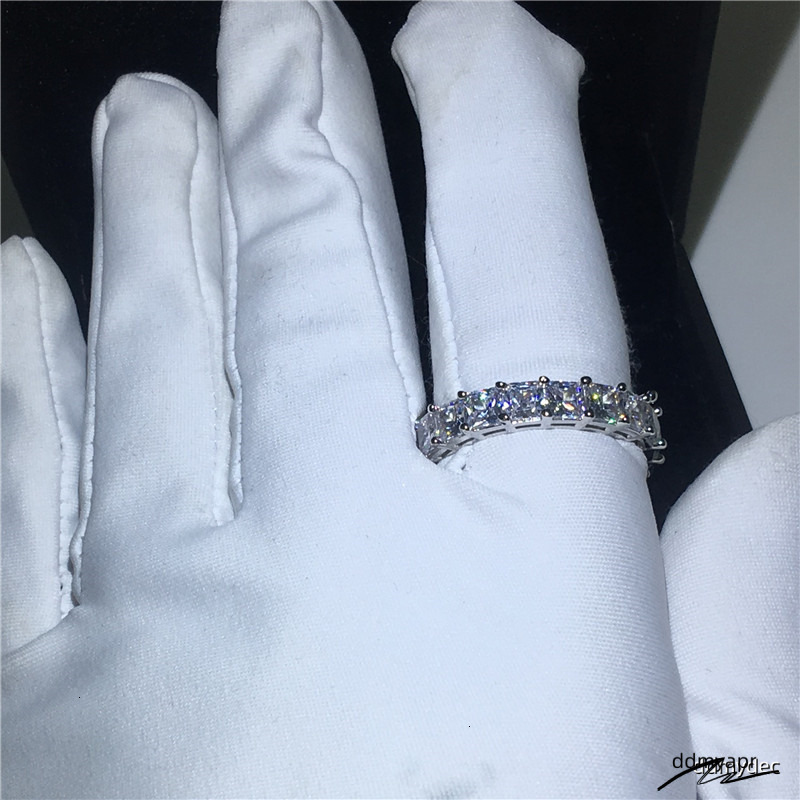 Top Selling Never Fade Sparkling Jewelry Sterling Sier Princess Cut White Topaz CZ Dia Promise ddmydec Wedding Bridal Ring Gift ddmydec