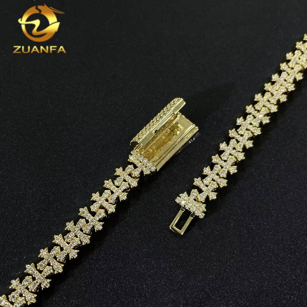 Popular Solid 925 Sterling Silver 8MM VVS Moissanite Iced Out Cross Cuban Link Chain GRA Certified Pass Tester Men Jewelry