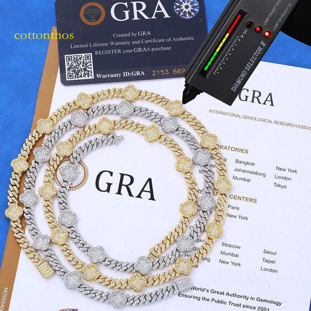 Sier Link Chain VVS D Color Moissanite Jewelry Necklace Custom Clover Cuban Hip Hop Ice Style for Men