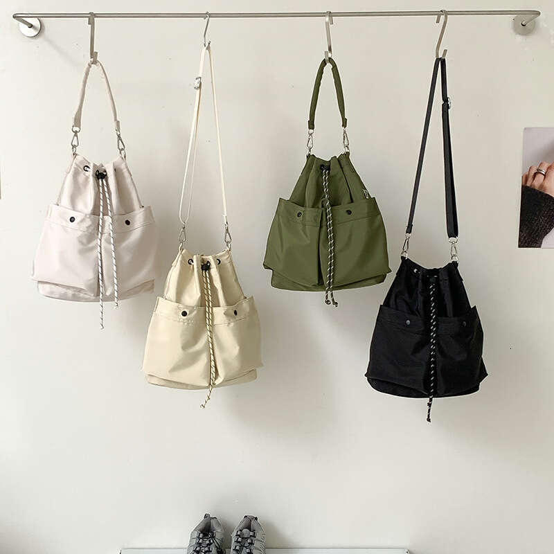 Nylon Commuter Tote for Women, Korean Japanese Style, 2025 Autumn and Winter New Drawstring Simple Versatile Shoulder Crossbody Bag