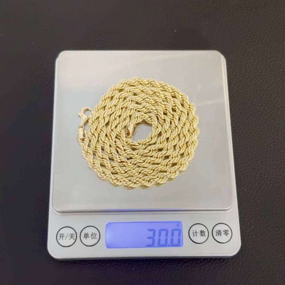 3mm-6mm Solid Rope Hip Hop Style With Custom Size Necklace 10k 14k Real Gold Chain Inlay Moissanite