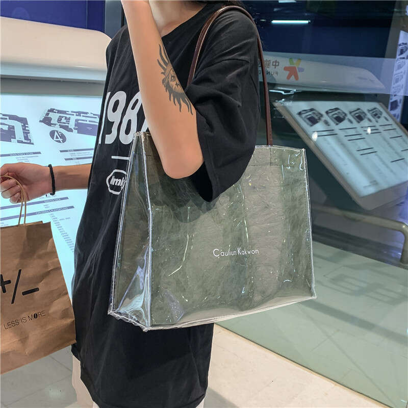 DuPont Kraft Paper Handbag Women PVC Capacity Shopping Transparent Jelly Single Shoulder Tote Large Bag
