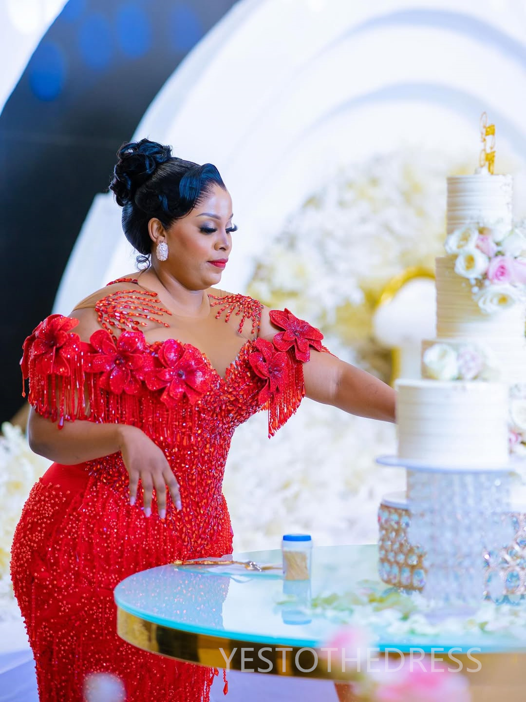 Plus Size Red Prom Dress 2025 Evening Dresses Elegant Dresses For Special Occasions Illusion Beaded Lace Tassel Birthday Dress Second Reception Gown A