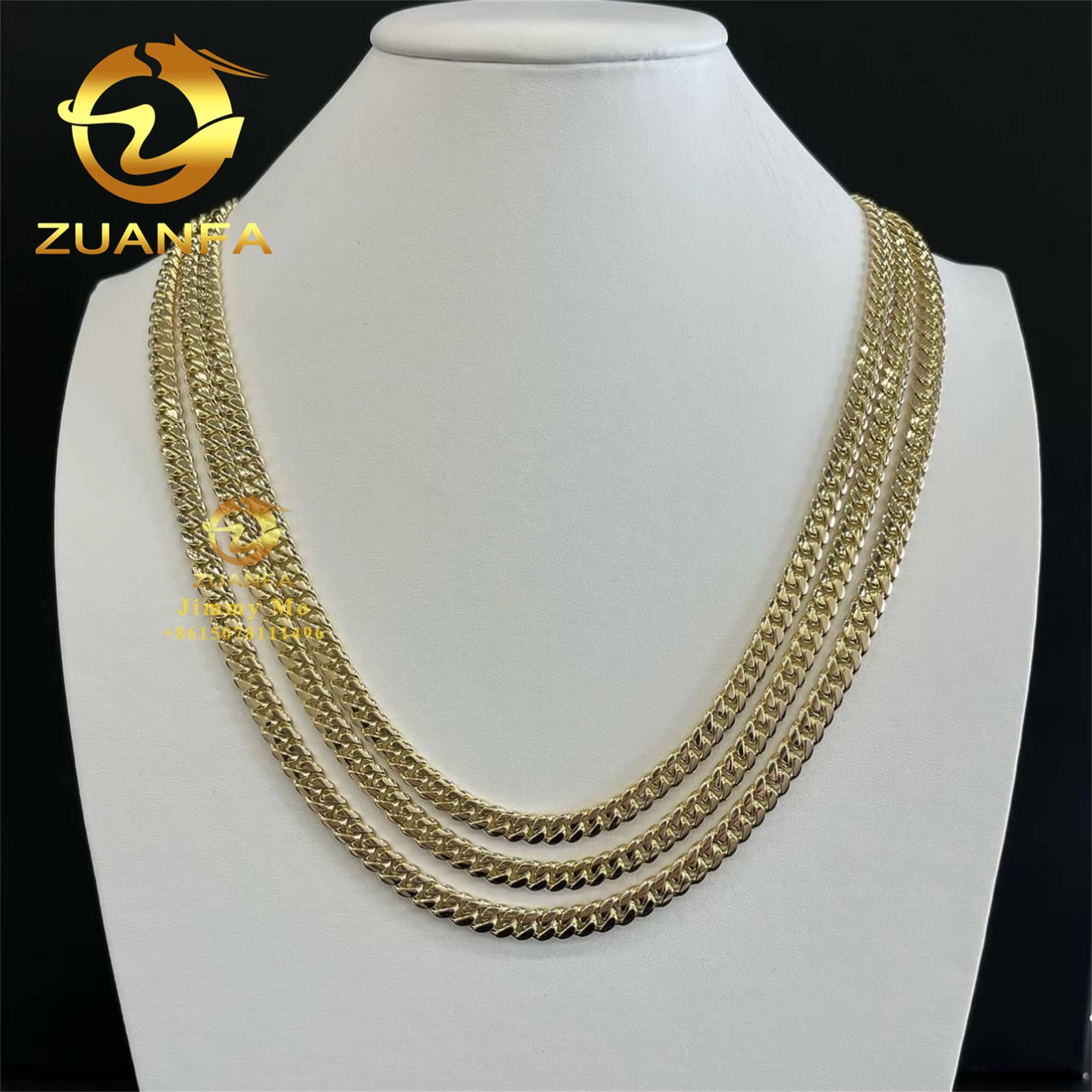 Popular 10mm 12mm Au750 18k Real Solid Yellow Gold Iced Out Hip Hop Jewelry Man Miami Cuban Chain Plain Chain