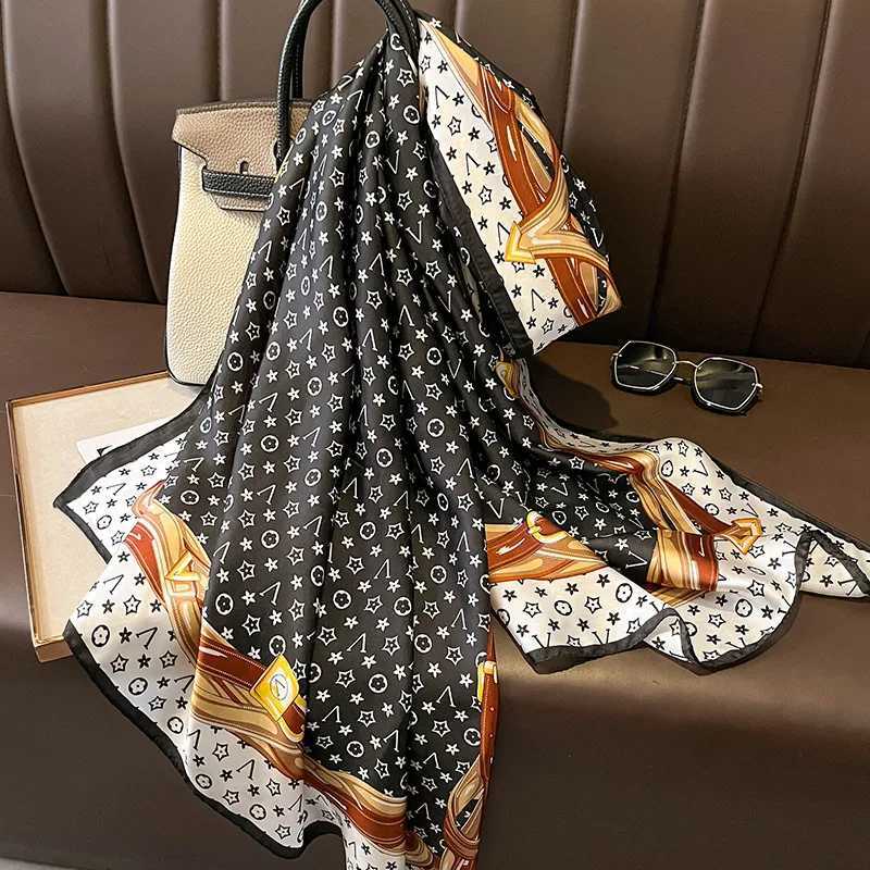 Fashion 2024 Popular 180X90CM Print Bandannas Silk Scarves Four Seasons Satin Beach Sun protection Towel Fashion Flower Long Shawlsghb H250905