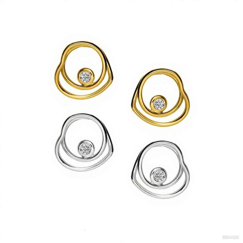 E6061 Simple Design Wrapped Zircon for Women Ins Commuting Daily Double Heart Stud Earrings Jewelry