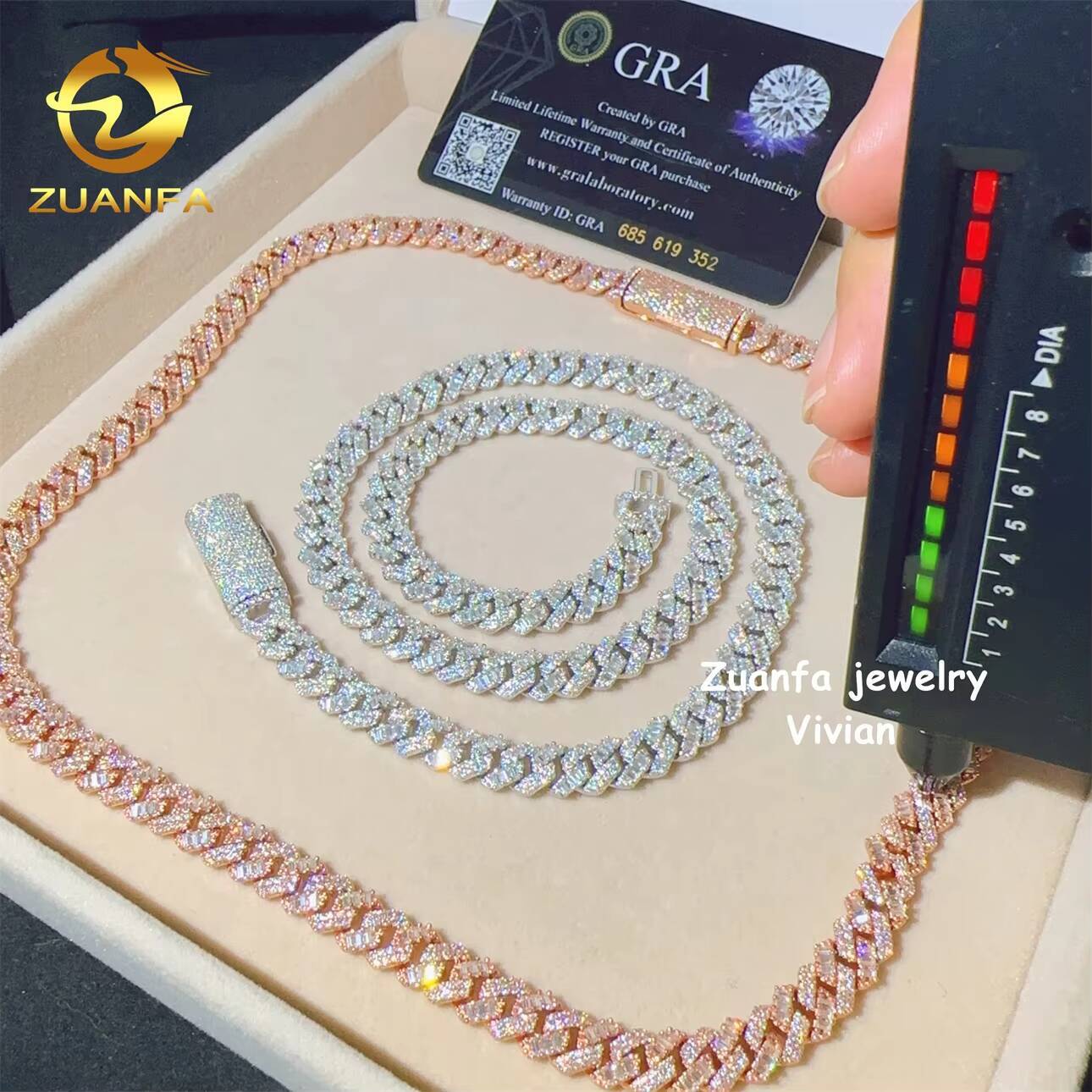 8mm D Color VVS Moissanite Diamond Iced Out Sterling Silver 925 Hip Hop Fine Jewelry Cuban Link Chain Necklace