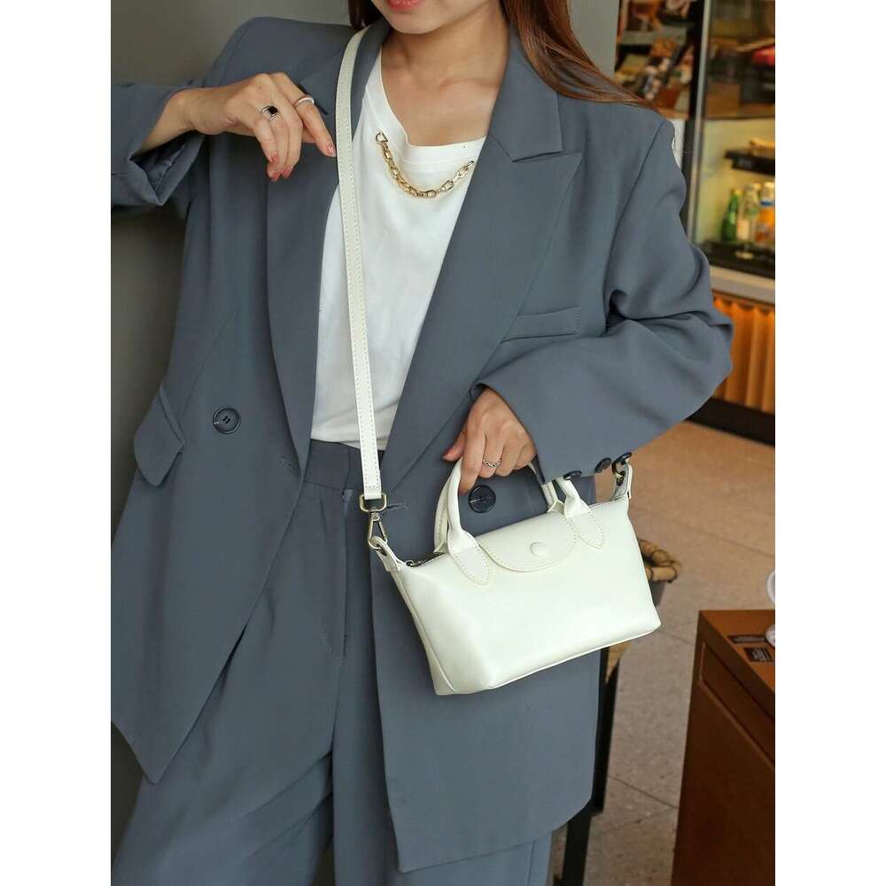 New Top Layer Vegetable Tanned Dumpling Versatile Women's Crossbody Small Bag Genuine Leather Handbag 77158