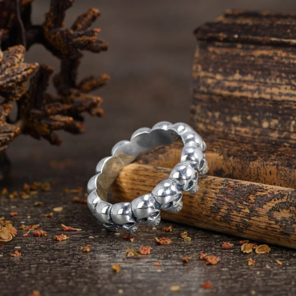 Handmade Classic Puck Closed Design Rhodium Fine Jewelry Retro Style 925 Sterling Silver Skeleton Ring for Men Party Everyday