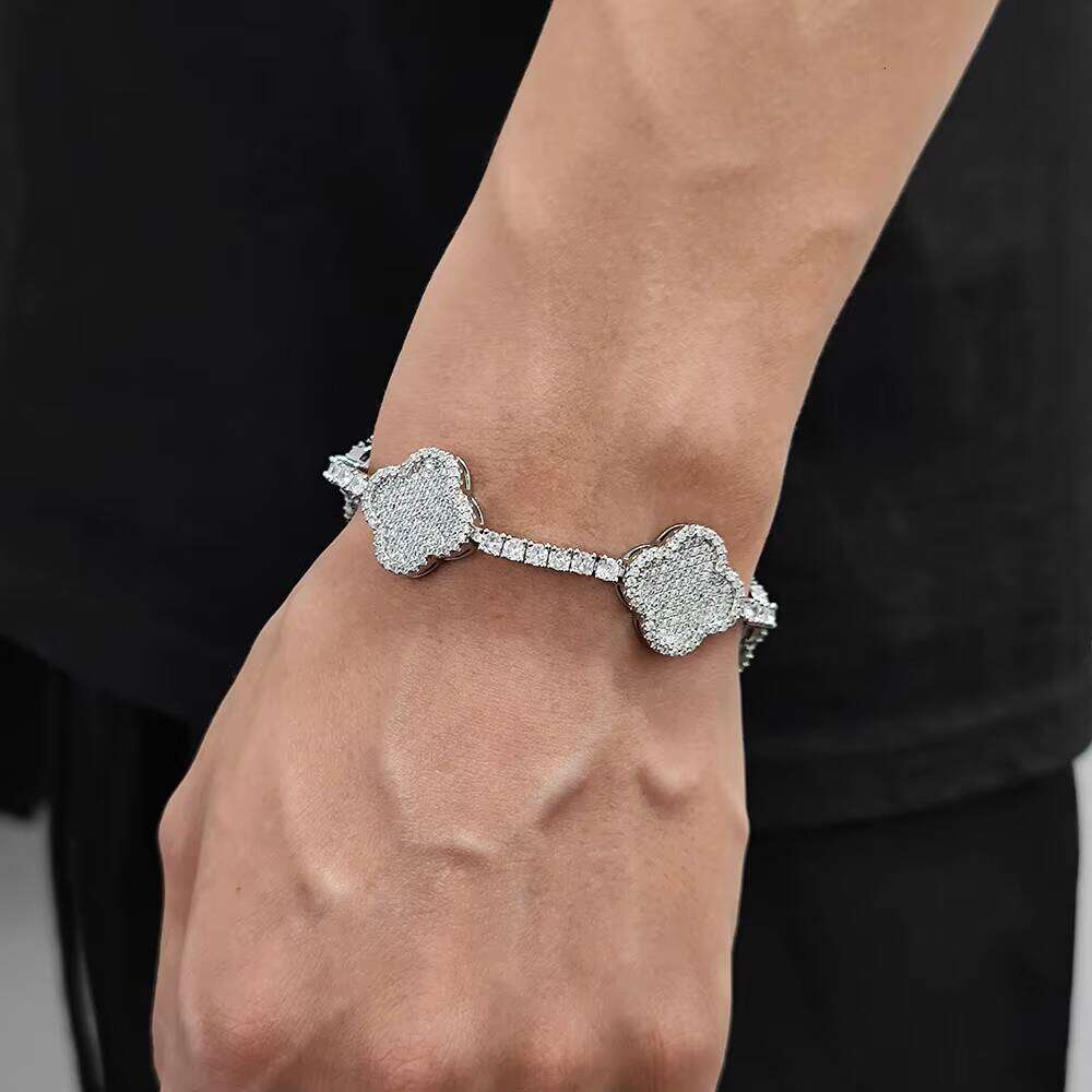 Hip Hop Jewelry Fine Four Leaf Clover Chain for Women/Girls Gold Plated VVS Moissanite Dia Tennis Bracelet