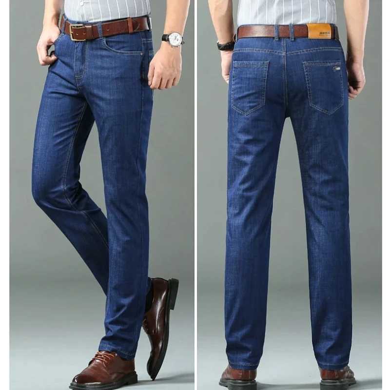 Classic Style Men Brand Jeans Business Casual Stretch Slim Denim Pants Light Blue Black Trousers Male Jeans Male Trousers W250905