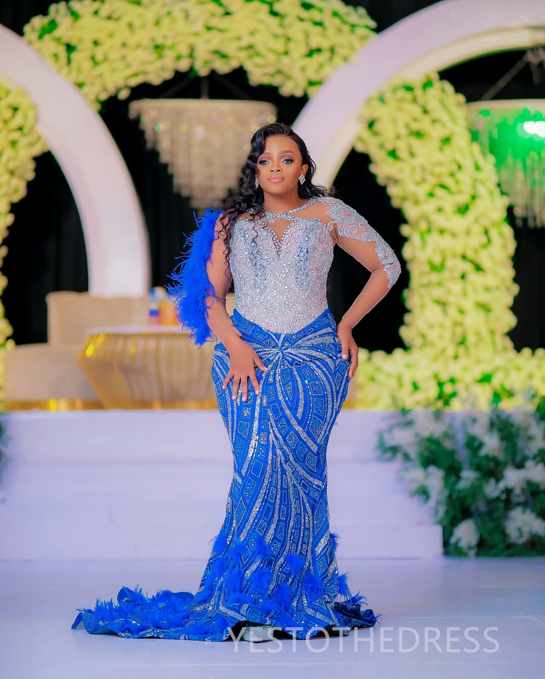 Plus Size Royal Blue Prom Dress 2025 Evening Dresses Elegant Dresses For Special Occasions Illusion Bead Lace Sheer Neck Birthday Dress Second Recepti