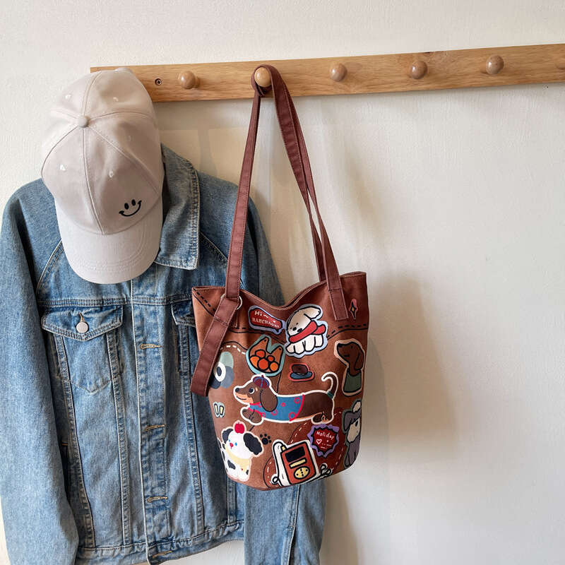 Print Niche Designer Bags Casual Bucket 2025 New Lightweight Color-Block Textured Cloth Single Shoulder Crossbody Bag