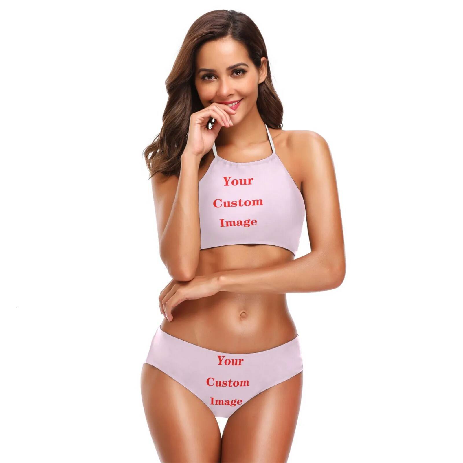 One-piece lace-up Bikini Sets Women Sexy Thong Two Pieces Swimsuits Custom pattern 2025 New Girl Beach Bathing Suits Swimwear