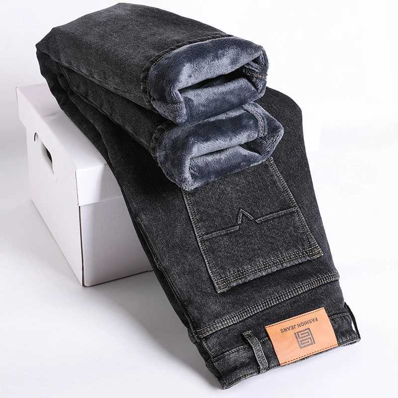 Retro Winter New Fleece Slim Stretch Jeans Fashion Warm Straight Casual Plush Thick Velvet Male Brand Denim Trousers W250905