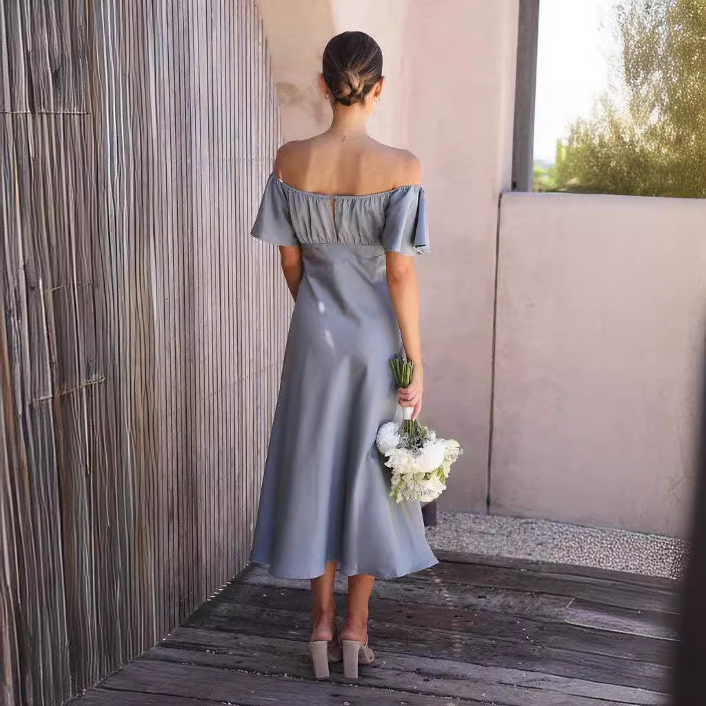 2025 Summer Womens New Style Elegant Solid Color VNeck Sexy HighWaisted Dress