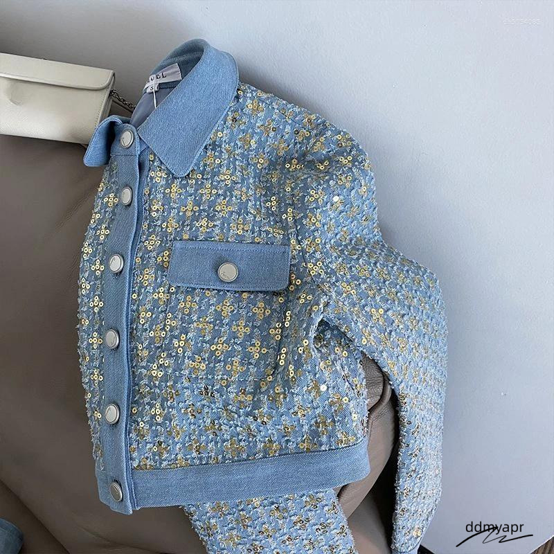 Women's Tracksuits Neploe Autumn Casual All-Match Suit Wid Leg Pants Western Small Fragrance ddmydec Exquisite Coat Sequin Turn-Down Collar Set