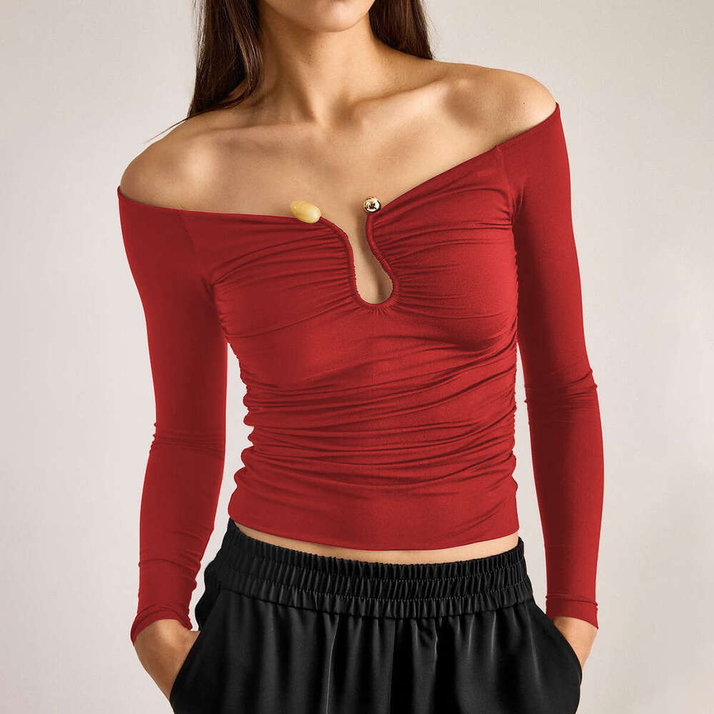 Women's 2025 Summer New Fashion Street Style Unique Off-shoulder Long Sleeve T-shirt Top